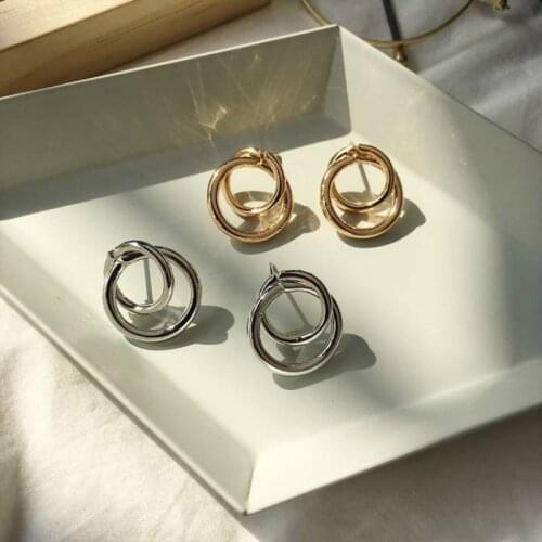 Minimalist Double Circle Metal Gold /Silver Colour Stud Earrings Ear Jacket Best Gift For Women Girl Fashion Jewelry