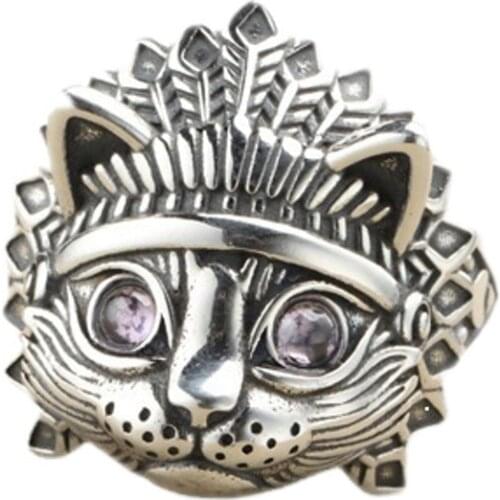 BOCAI 2021 new Real S925 Silver Elvis Ring Retro Personality Trend Man and Woman Rings