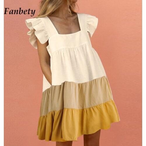 Women Elegant Butterfly Sleeve Ruffles Print Dress 2020 Summer Casual loose pocket A-Line party Dresses beach mini Dress Vestido