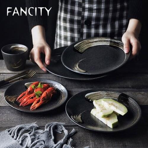 FANCITY Japanese-style tableware plate dish plate household ceramic plate creative steak plate western plate breakfast plate