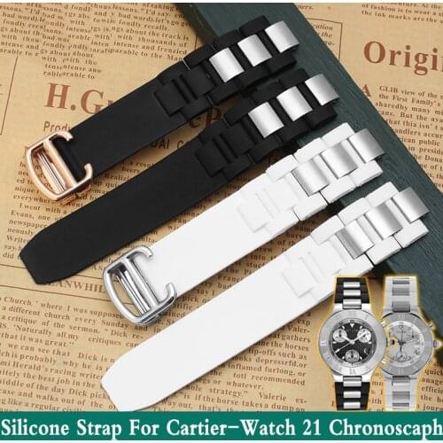 Watch Band Silicone Strap 20*10MM (buckle 18mm) For Cartier-Watch 21 Chronoscaph W10198U2 W10125U2 W10197U2 W10184U2 Rubber