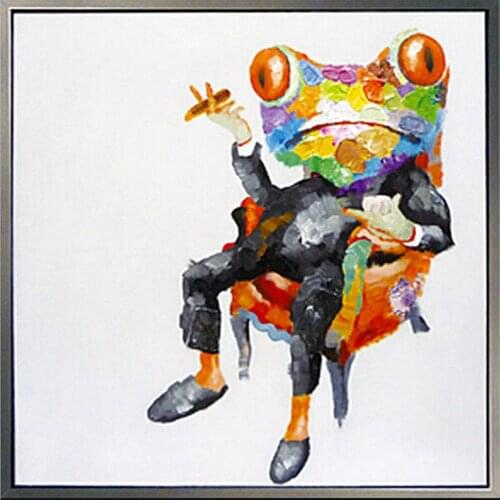 Handmade Wall Painting Smoking Cool Frog Acrylic Painting On Canvas for Home Decor Modern Abstract Animals Knife Oil Painting