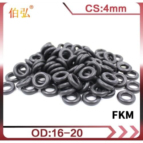 10PC/Lot Fluorine rubber Ring Black FKM Orings Seals 4mm Thickness OD16/18/20mm O Rings Seal Gasket Oil Ring Fuel Sealing Washer