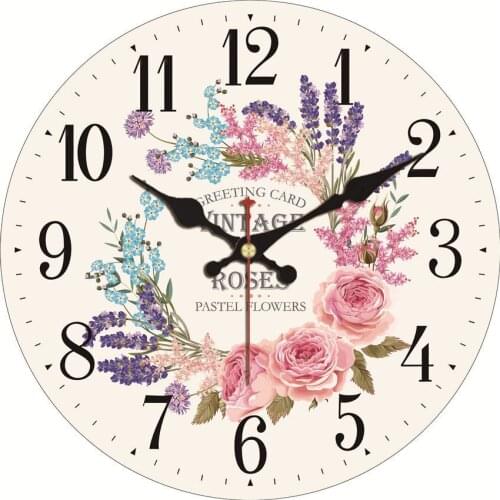 Vintage Roses Pastel Floral Flower French Home Kitchen Wall Clock, Crafted Large Shabby Chic Rustic Watch Wall Clock