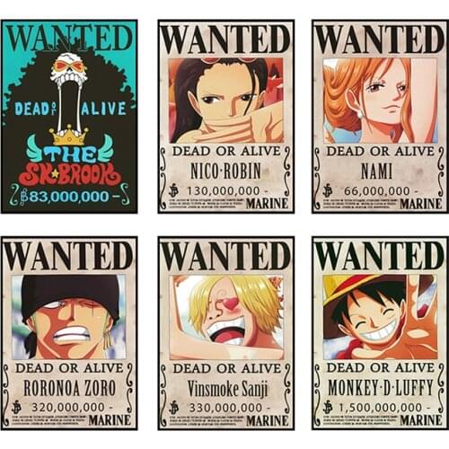 Japanese Anime One Piece Wanted Retro Poster Luffy Canvas Painting Mural Kids Room Bedroom Home Wall Art Decoration