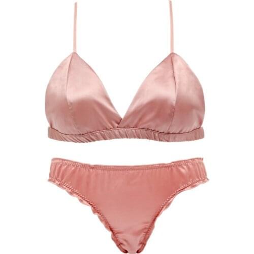 Women Summer Bras Sets Glossy Underwear Lingerie Set Deep V Thin Pad Bralette Ruffles Panties Intimates Suits Bra & Brief Sets