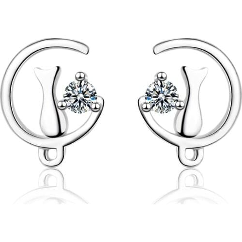 New Fashion Lovely Moon Cat Earrings For Women 925 Sterling Silver Zircon Earrings brincos oorbellen