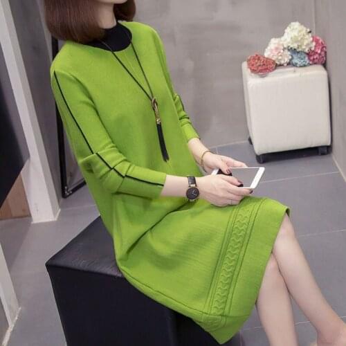 Plus Size Womens Sweater Dress Midi Autumn And Winter Korean Female Loose Fashion Patchwork Elegant Ladies Knitted Dress y425