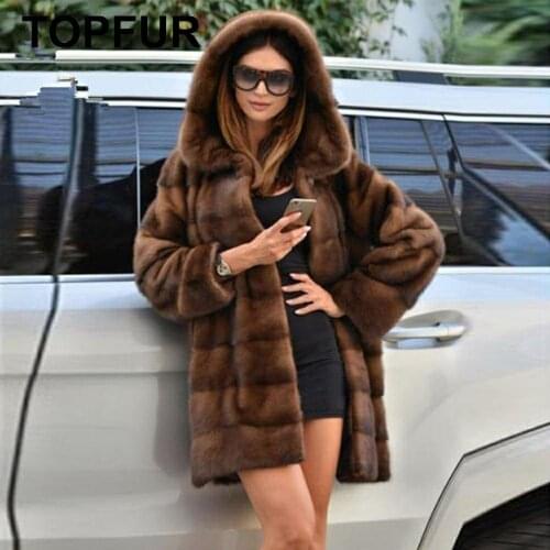 TOPFUR Winter Long Coats Women Real Fur Coat Women Natural Mink Fur Coat With Fur Hood Women Full Sleeves Fur Customized