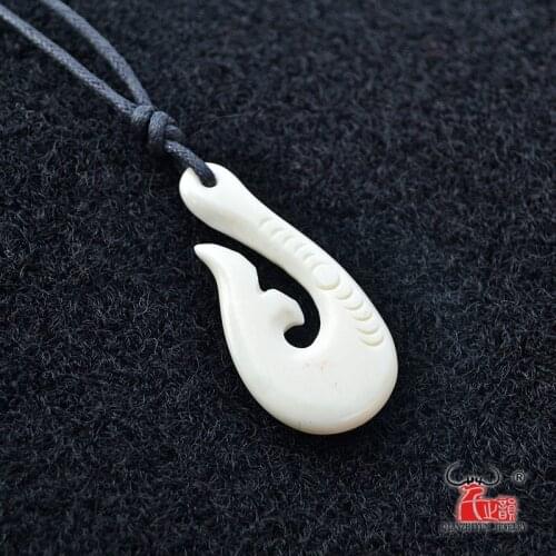 GX029 New Zealand Maori jewelry handmade yak bone Fish Hook pendant Primitive tribes totem amulet Hawaii fish tail pendant