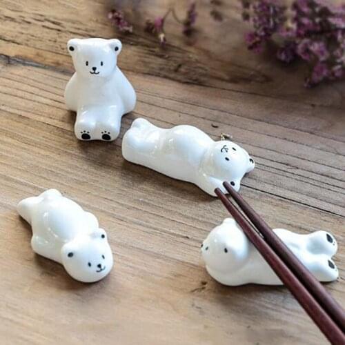 4pcs/set Ceramic Crafts Bear Chopstick Rest Rack Chopstick Shelf Holder Tableware Kitchen Utensil Home Decor