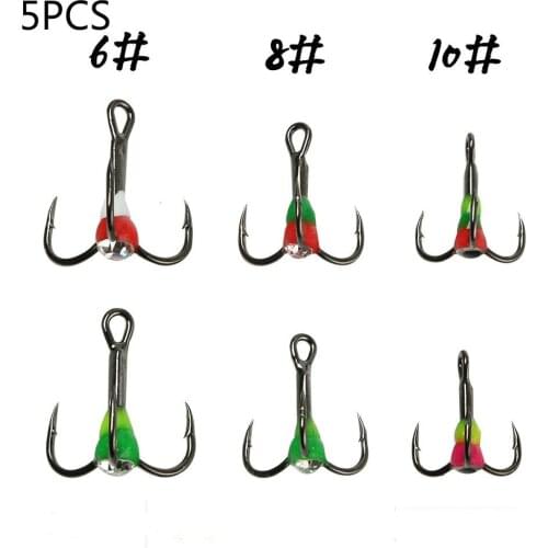 5PCS 6# 8# 10#Ice Hook Slots Hook Ice Fishing Three Basis Hook Colour Ice Hook
