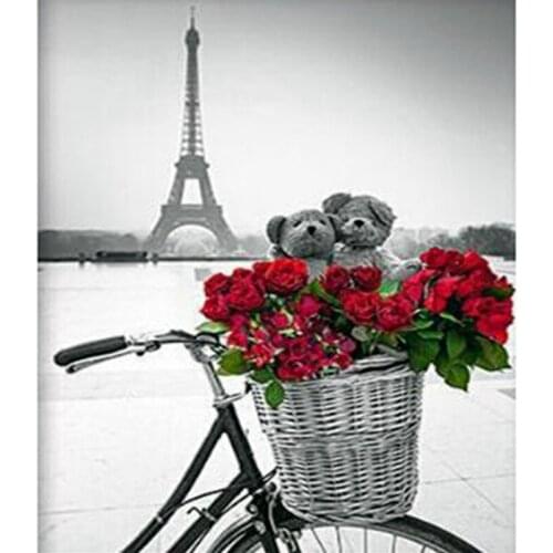 FULL Square Diy Diamond Painting Eiffel Tower Bicycle Flowers Romantic Scenery Diamond Embroidery Romantic decoration of room