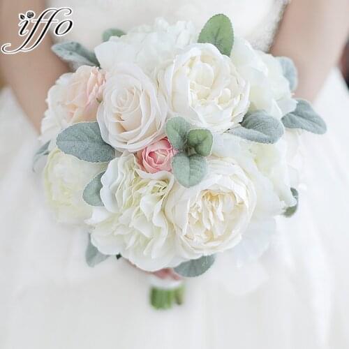 Peony Bouquet Ivory pink rose Blush Peony Holding Flowers Silk white Peony Bouquet Wedding Bride Brida pink Bouquetes decor