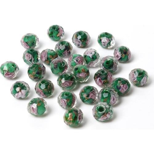 10mm Murano Transparent Faceted Rondelle Dark Green Flower Lampwork Crystal Glass Bead For Bracelet Making Women Diy Accessories