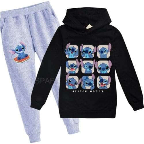 Children Causal Tracksuit Boys Girls Cute Stitch Sport Clothing Sets Hoody Sweatershirt Pants Toddler Kids Clothes