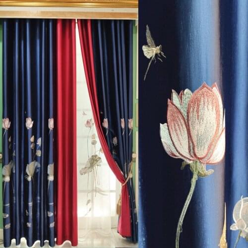 European American Curtains for Living Room Velvet Chenille Curtians for Bedroom Embroidered Window Valance High-grade Curtains