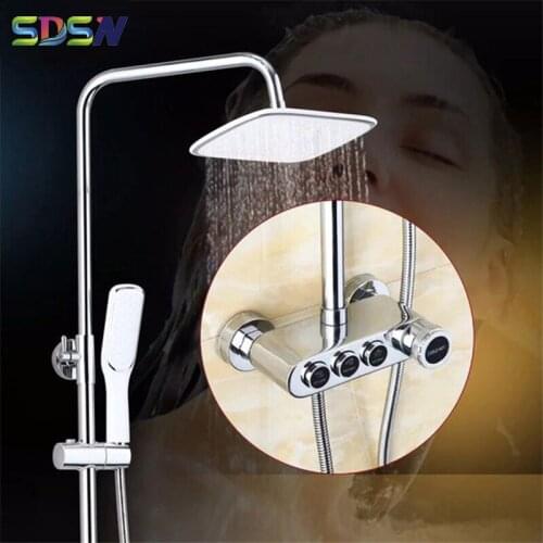 Chrome Bath Shower Set Wall Mounted Bathroom Mixer Faucet Square Hand Shower Head Copper Brass Bathroom Shower Mixer Set