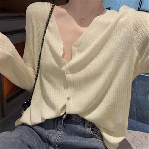 Cardigan Women New Korean Style Knitting Summer Thin Leisure All-match Sweater Button Fashion Feminine Sunscreen Basic Popular