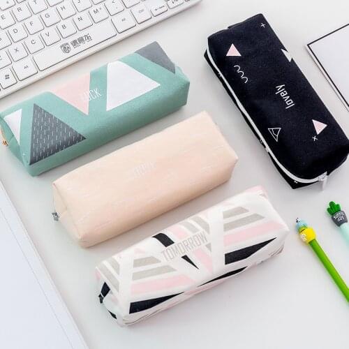 Korea Fresh Fashion Geometric Series Pencil Case School Pencil Case Girl Stationery Canvas Pencil Bag School Supplies