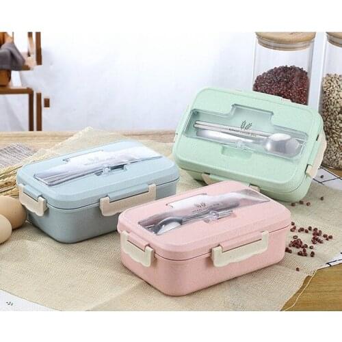 Microwave Lunch Box Wheat Straw Dinnerware Food Storage Container Children Kids School Office Portable Bento Box Lunch Bag