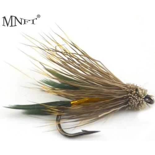 MNFT 10PCS Brown Hair Golden Body Muddler Minnow Fly Bass Fishing Lure Trout Streamer Flies With Crank Hook 6