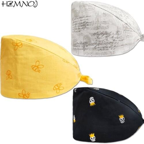 Mens and Womens Fashion Cotton Frosted Cap Pattern Printed Veterinary Cap with Sweat Towel Frosted Cap Dental Expert Work Cap
