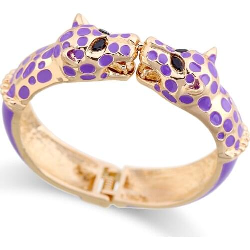 Trendy Double Wolf Head Enamel Cuff Bracelet Statement Bangle for Women and Girls Gold Plated Animal Bracelet Pulseira 3329
