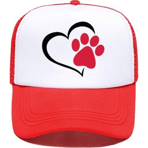 Cartoon Cute Dog Paw with Peach Heart Love Pet Mesh Hats For Men Women Casual Hats Hip Hop Baseball Caps Adjustable visor cap
