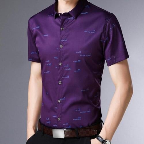 Men Shirt British Style Business Short-Sleeve Male Slim Casual Shirts Mens Clothing Purple Pink Navy Blue Shirts men M-3XL