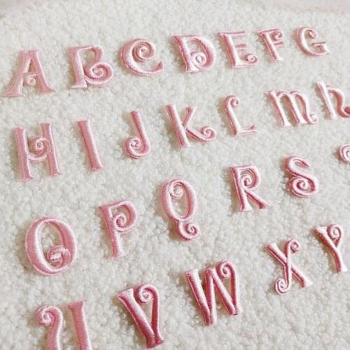 English Letter Patches Pink Color Iron on Sticker Embroidery Appliques 3D Stripe DIY Baby Name Brand Logo