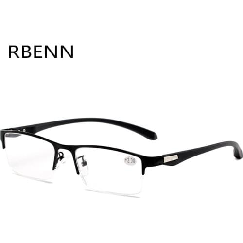 RBENN High Quality Business Reading Glasses Men Metal Frame Half Frame Presbyopic Glasses with Diopter +0.5 0.75 1.25 1.75 2.25