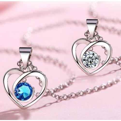KOFSAC Fashion Bridal Jewelry 925 Sterling Silver Necklaces For Women Shiny Zircon Heart Pendant Necklace Girl Birthday Gifts