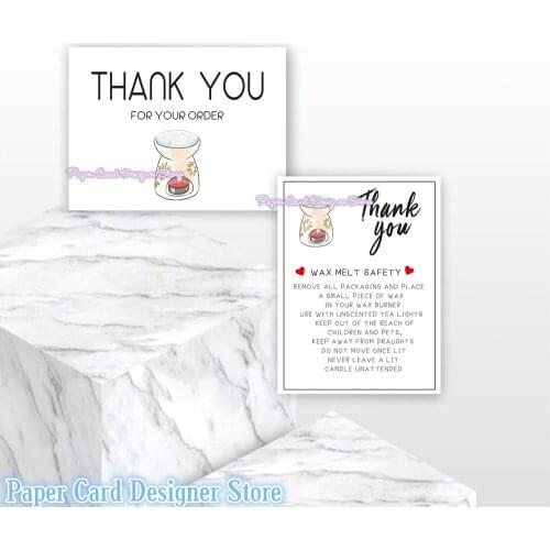Customized Thank you for your order wax melt burner business cards, thank you cards, compliment slips