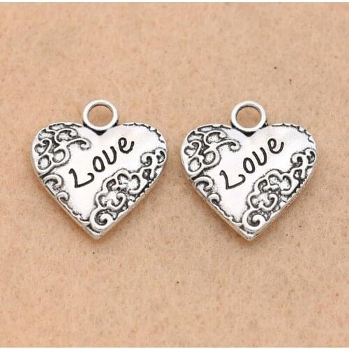 KJjewel Antique Silver Plated Love Heart Charm Pendant fit Bracelet Necklace Jewelry DIY Making Accessories 19x17mm
