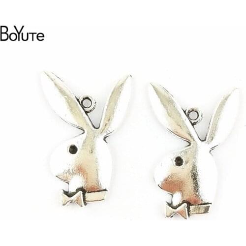 BoYuTe (50 Pieces/Lot) 22*33MM Antique Bronze Silver Plated Zinc Alloy Rabbit Head Pendant Charms for Jewelry Making