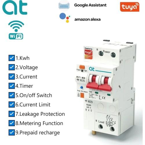 TUYA 2P4P 3 Phase WIFI Smart Energy Meter Kwh Metering Monitoring Circuit Breaker Timer Relay with Leakage Protection 63A 80A