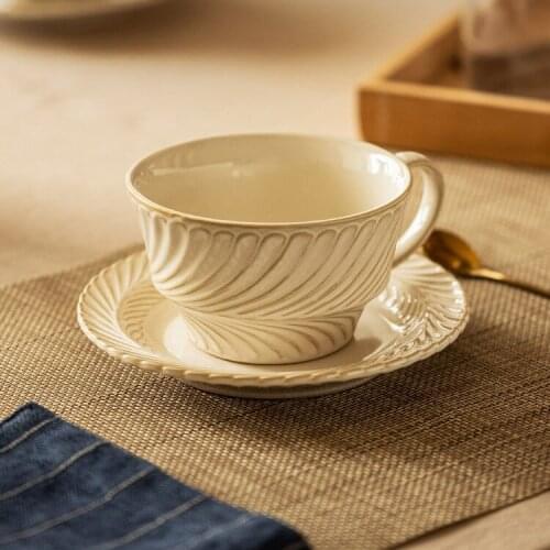 Retro Manual Pottery Cup Saucer Creativity Simplicity Ceramics Coffee Cup Reuseable Eco Friendly Tazzine Caffe Dining EK50BD