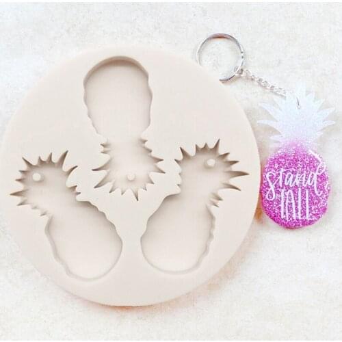 Glitter Pineapple/Cactus Shape Keychain Epoxy Resin Mold Keyring Pendant Casting Silicone Mould DIY Crafts Jewelry Making X4YA