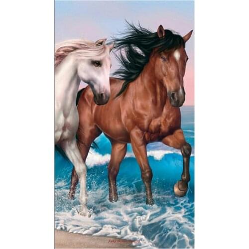 Counted Cross Stitch Kits Needlework Embroidery - Crafts 14 ct Aida DMC Color DIY Arts Handmade Home Decor - Wave Horses