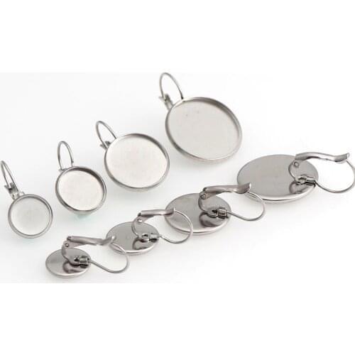 Inner Size 10/12/16/20MM10pc Stainless Steel Cabochon Earring Settings Round shape Blank Base DIY Earrings Hooks Findings