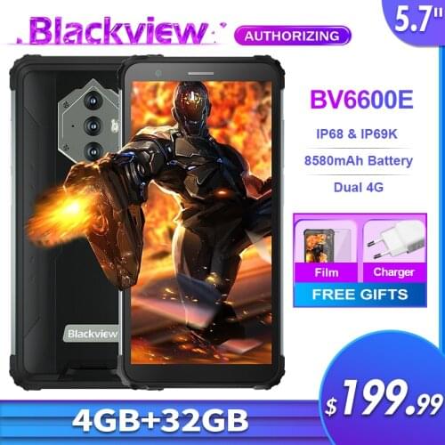 Blackview BV6600E IP68 Waterproof 4GB+32GB Dual 4G Rugged Smartphone 5.7'' Android 11 NFC 8580mAh Big Battery Mobile Phone