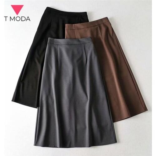 T MODA 2021 Summer Women Chic Skirts y2k Vintage Long Skirts Lady High Waisted Elastic Waist Office Wear Female Harajuku Skirts