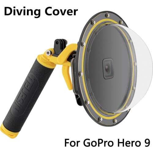TELESIN 6'' Dome Port 30M Waterproof Housing Case+Floating Handle Trigger For GoPro Hero 9 Black Underwater Cover Accessories