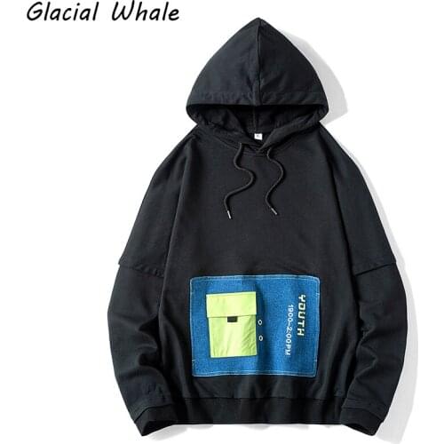 GlacialWhale Mens Hoodies Men 2021 Harajuku Patchwork Hip Hop Sweatshirt Japanese Streetwear Vintage Oversized Black Hoodie Men