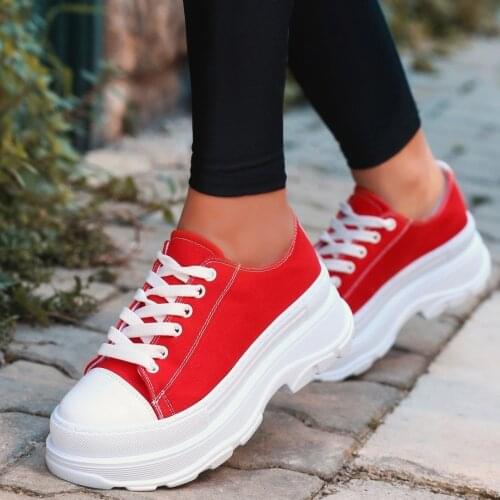 Tonar Bery Red Linen Lace-Up Sports Shoes New Season Convenient Seasonal Style Sneaker