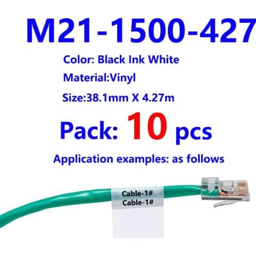 10pack BMP21 plus M21-1500-427 Label Tapes, Black on White vinyl Film BMP21-PLUS Cable Label Maker label printer label maker