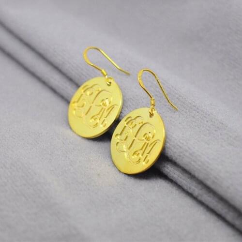 Golden Monogram Drop Earrings Engraved 3 initial Disc Dangler Bohemia Jewelry boucle arete brinco