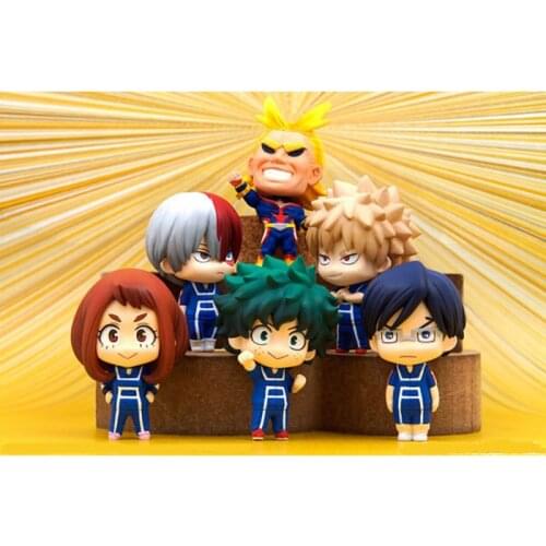 6pcs Japan Cartoons Q Version Anime Action Figures My Hero Academia Sportswear Midoriya Izuku AllMight Todoroki Shoto PVC Toys