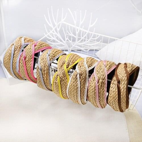 2020 Bohemian Hairband Weave Straw Headband For Women Cross Knotted Hair Hoop Bazel Hairbands Hair Accessories Headwear